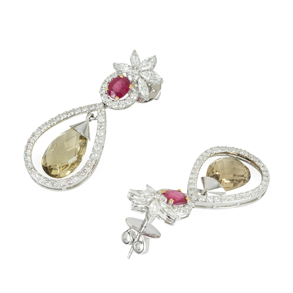 White Gold Multi-Gemstone & Diamond Drop Earrings